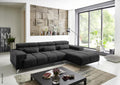 Corner Sofa with Electric Seat-Depth Adjustment Black Flat-Weave Fabric W/H/D: approx. 285x99x201 cm