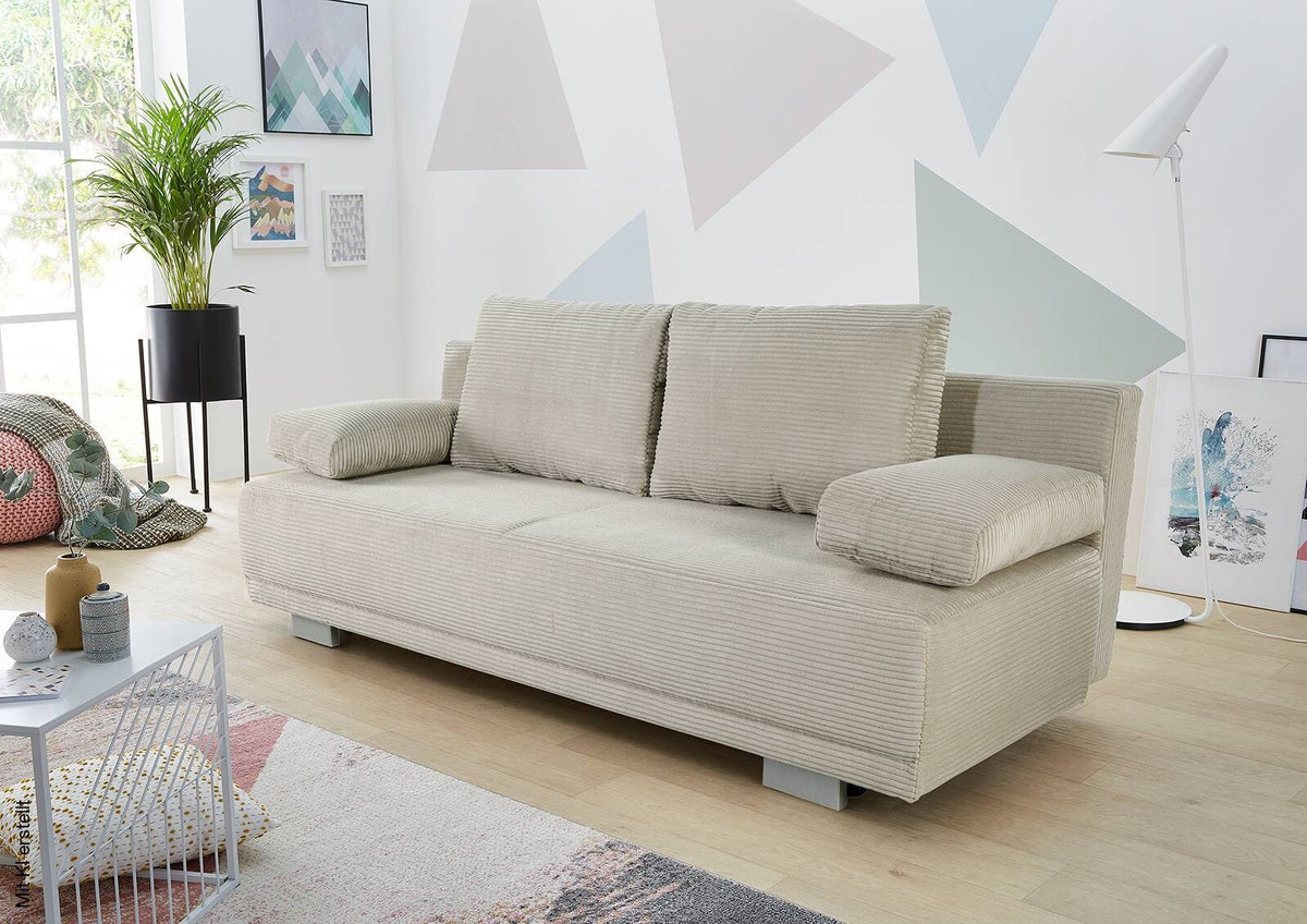 Sofa Bed Greige Microfiber W/H/D: approx. 196x78x82 cm