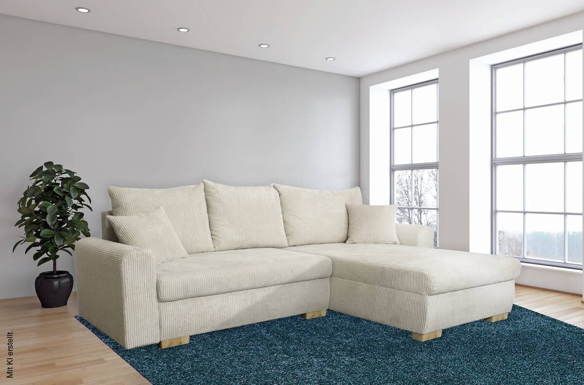 Corner Sofa with Sleeper Function and Storage Compartment Beige Microfiber W/H/D: approx. 224.5x90x168 cm