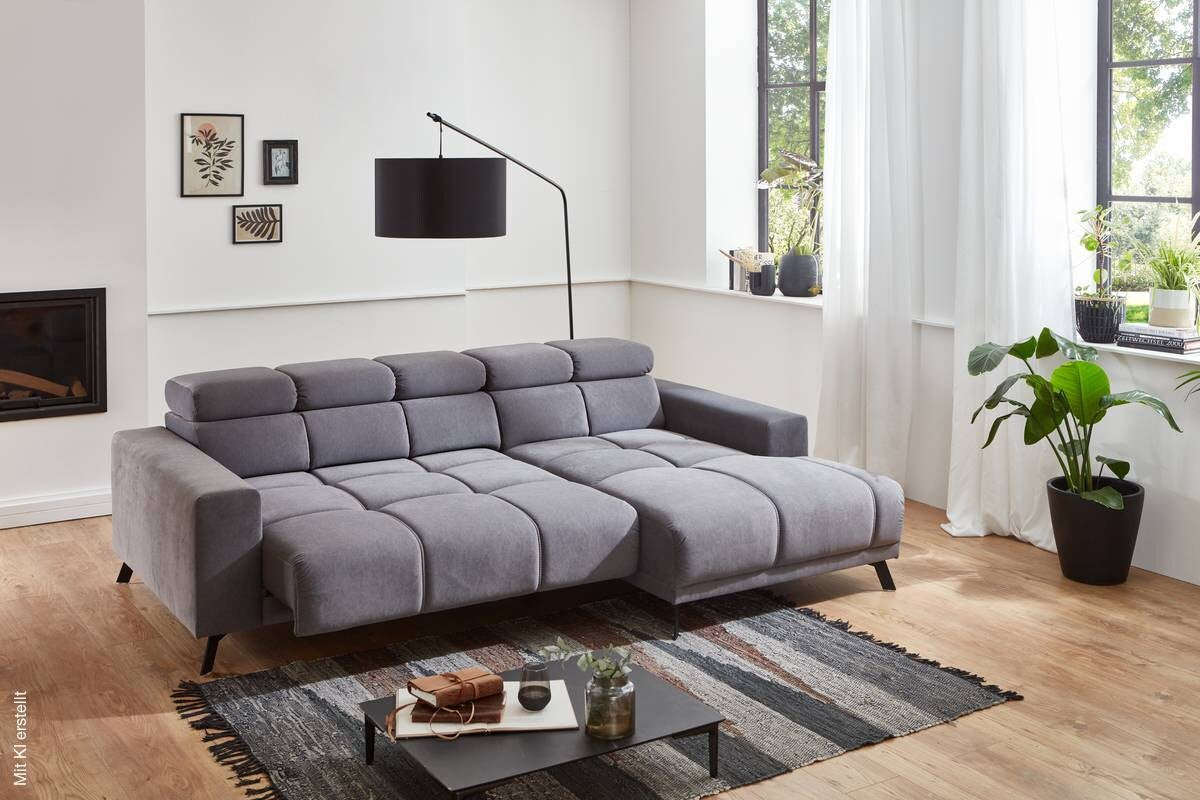 Corner Sofa with Electric Seat-Depth Adjustment Gray Microfiber W/H/D: approx. 247x99x170 cm