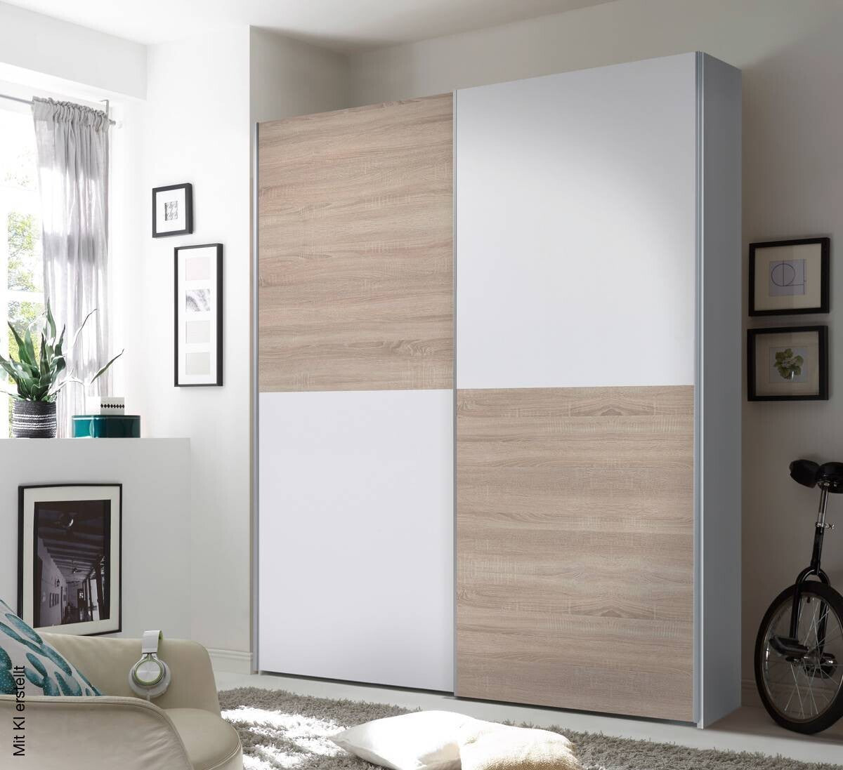 Sliding-Door Wardrobe Time White Sonoma Oak-Effect W/H/D: approx. 170x195x59 cm