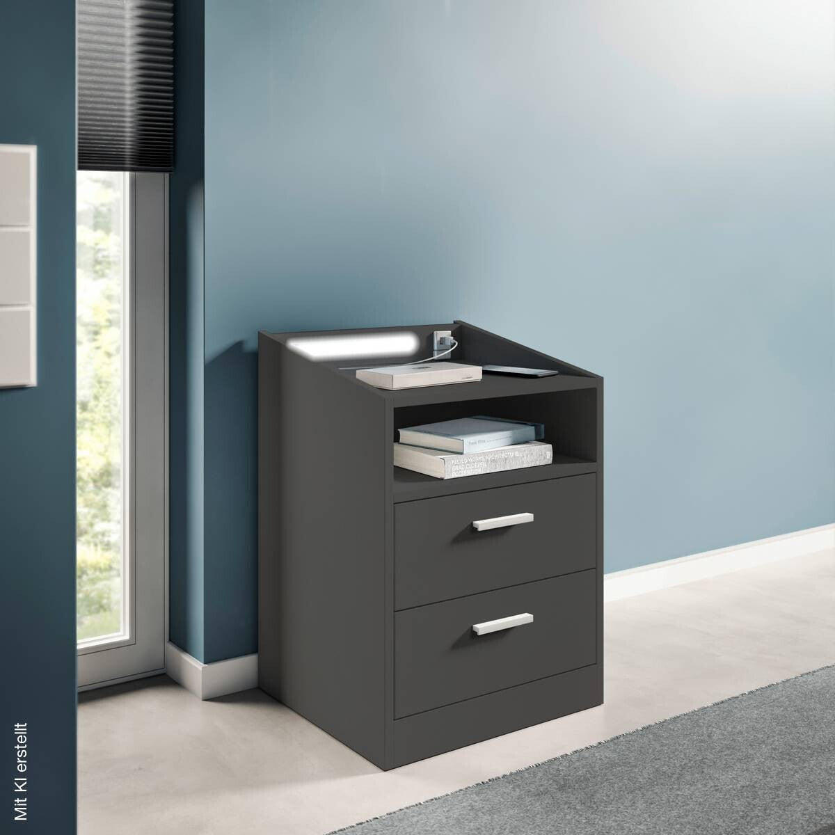 Bedside Table Lumo Graphite W/H/D: approx. 46x67x42 cm