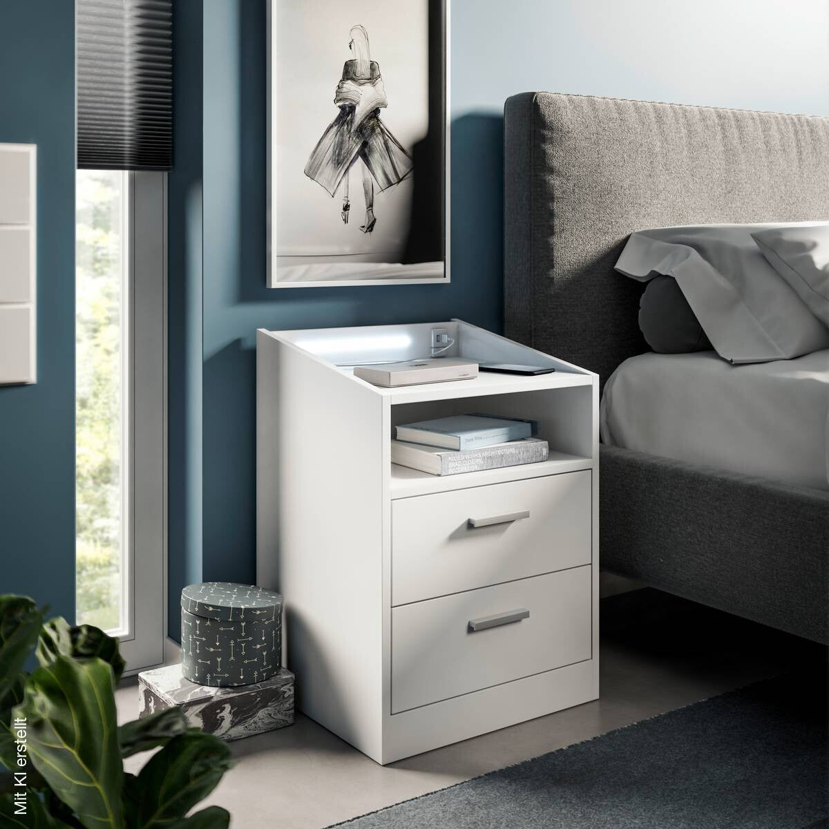 Bedside Table Lumo White W/H/D: approx. 46x67x42 cm
