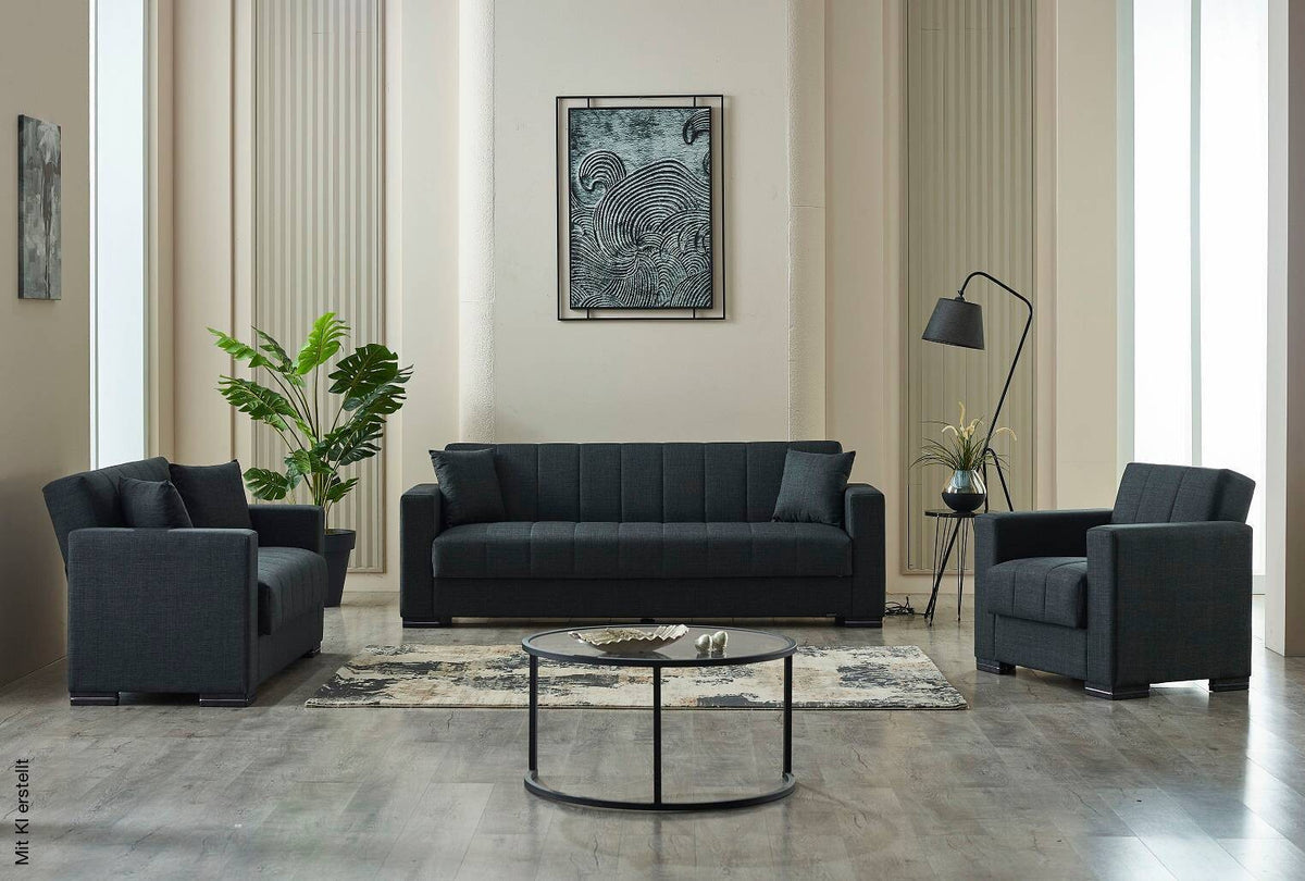 3-2-1 Sofa Set Jerry Anthracite Microfiber