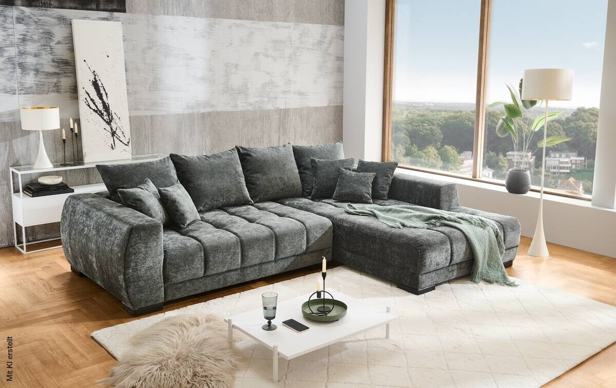 Corner Sofa Anthracite Microfiber W/H/D: approx. 300x86x215 cm