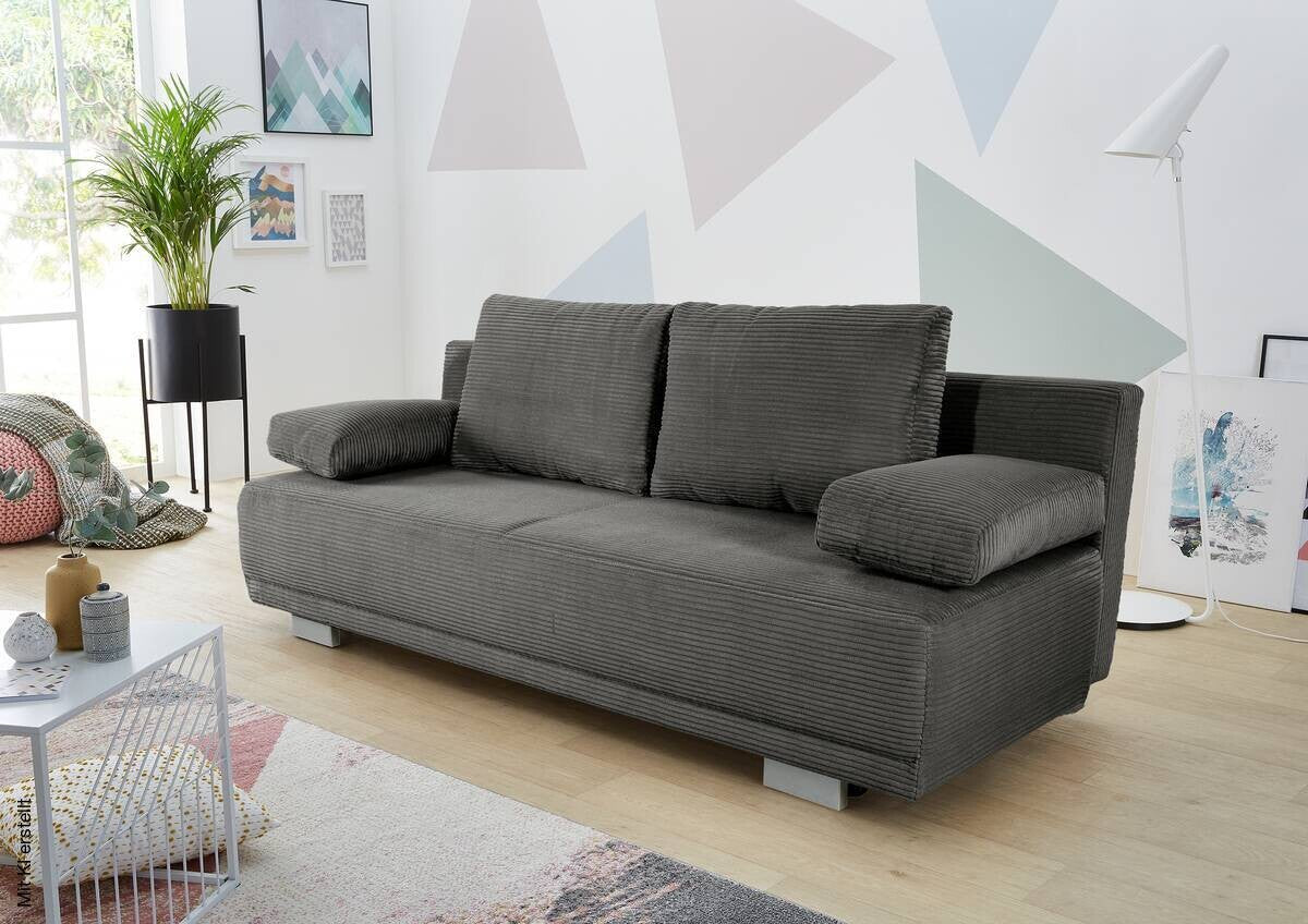 Sofa Bed Gray Microfiber W/H/D: approx. 196x78x82 cm