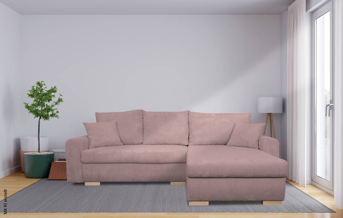 Corner Sofa with Sleeper Function and Storage Compartment Pink Microfiber W/H/D: approx. 224.5x90x168 cm