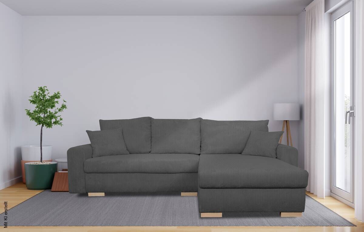 Corner Sofa with Sleeper Function and Storage Compartment Anthracite Microfiber W/H/D: approx. 224.5x90x168 cm