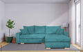 Corner Sofa with Sleeper Function and Storage Compartment Turquoise Microfiber W/H/D: approx. 224.5x90x168 cm